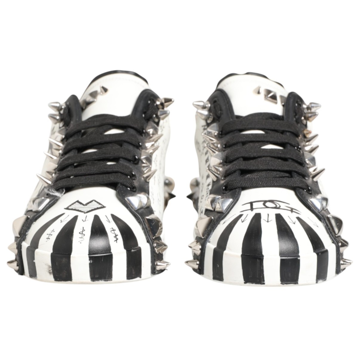 DOLCE & GABBANA Shoes White Studded Printed Low Top Sneakers