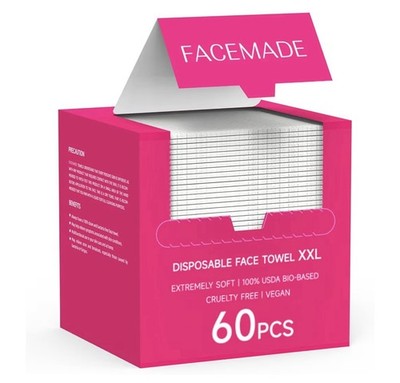 FACEMADE 60 Count XXL Disposable Face Towels 12'' × 12'' 100% Biobased Face Towels