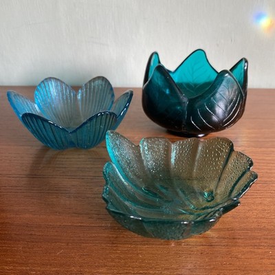 3 grüne Glas Schmuckschalen Blenko Stil Schalen Kunstglas Vintage Retro 80er