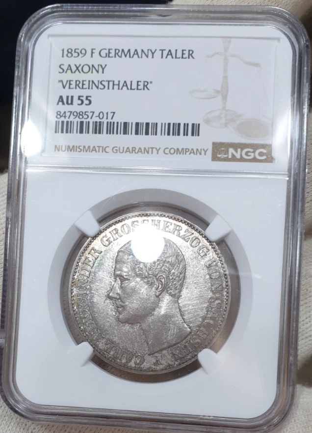 NGC AU-55 Saxe-Weimar-Eisenach 1859 Silver Thaler Coin Saxony  Germany Rare - Image 2 of 4