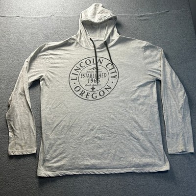 Hooded Long Sleeve T Shirt Mens XL Gray Graphic Lightweight Lincoln City Oregon