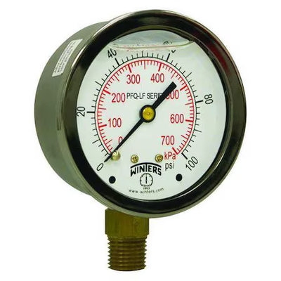 #ad Winters Pfq804lf Lead Free Pressure Gauge 0 To 100 Psi 2 1 2 In Dial 1 4 In $24.79