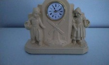 CHALKWARE MANTEL CLOCK  DUTCH WINDMILL BOY GIRL SCENE  C1950'S