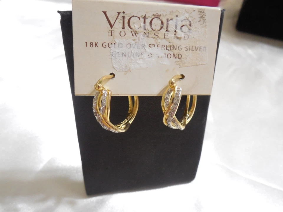 Victoria Townsend 18k 金色/SS 正品钻石口音环状耳环 RR552 130 美元 — 第 2/4 张图片