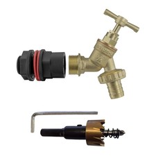 Water Butt Tap Kit 3/4" BSP Brass Bib Tap, Tank Connector & 27mm Hole Saw