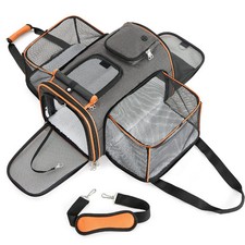 Large Reversible Expandable Cat and Dog Carrier - with Fleece Pad and Pockets fo
