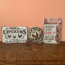 Chicken Signs 3 Pack-Metal Chicken Signs for Coop Funny Outdoor,Chicken Sign