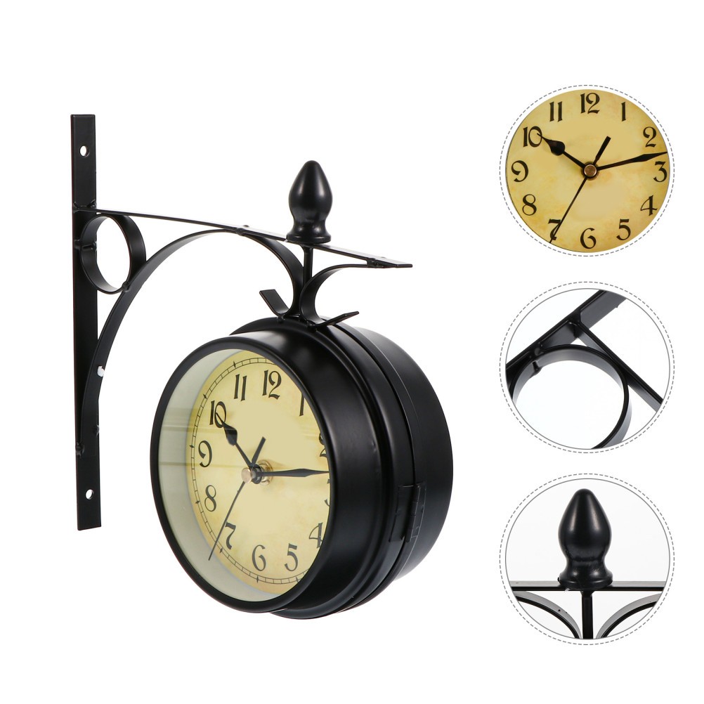 Retro Wrought Iron Antique Double-sided Clock Wall Clock Room Wall Decoration