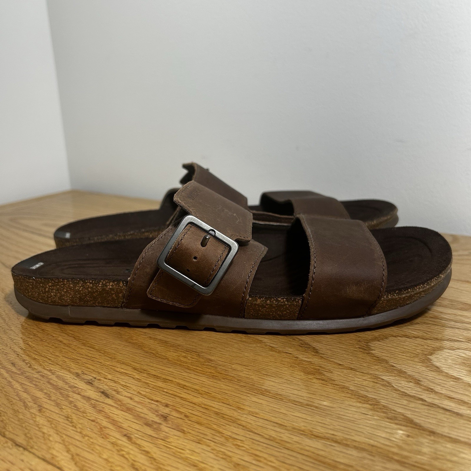 Sandali Merrell Downtown in pelle marrone terra scura fibbia slide J91291 da uomo taglia 9