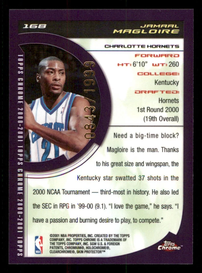 2000-01 Topps Chrome #168 Jamaal Magloire RC /1999 - Image 2 of 2