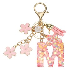 Alphabet m Tassel Cherry Blossom Initial Letter Keychain Pink, Pack of 1 