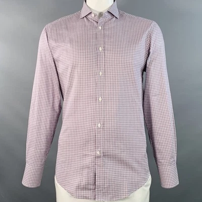 BRUNELLO CUCINELLI Taille XL Violet Blanc Damier Coton Slim Long Chemise Manche - Photo 1/4