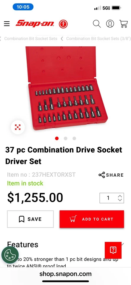 NEW SNAP-ON™ 237HEXTORXST 1/4" 3/8" DRIVE 37PC TORX HEX BIT SOCKETS - Image 4 of 4