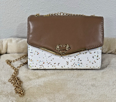   Sparkling Star Glitter Shoulder Bag   Tan Flap, Gold Chain Strap   8.5  x 6 