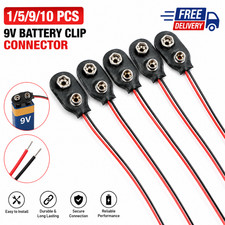 1/5/10 Pcs Snap 9V 9 Volt Battery Clip Connector I Buckle Type Black w/ Cable