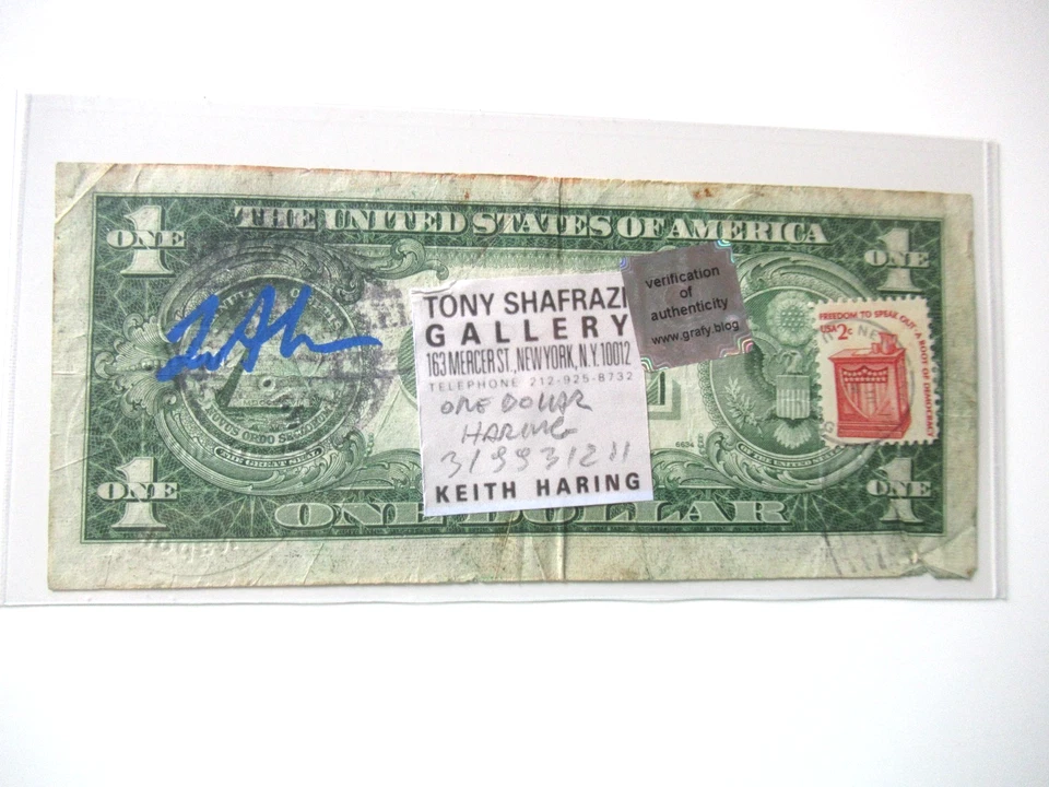 1$ VON ANDY WARHOL UND KEITH HARING ORIGINAL + 2x SIGNIERT, USPS-ST 1987 - Bild 3 von 4