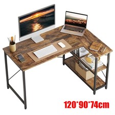 Home Office L-Shaped Corner Computer Desk w/ 2 Shelves Steel Frame Rustic Brown