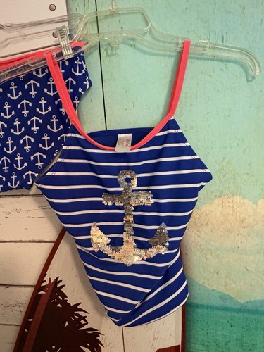 Girls Cat and Jack 2 Piece Swim Suit. Size XL(14-16) . Blue/Pint. Anchors Away. - Picture 11 of 12