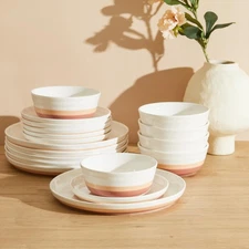 Plates and Bowls Sets,18 Pieces Modern Porcelain Dinnerware Set for 6 Handcra...