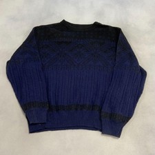 Vintage Abstract Knitted Jumper Patterned Grandad Knit Sweater Men's Xl