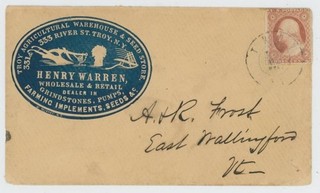 Mr Fancy Cancel 26 CAMEO ILLUSTRATED AD COVER AG WAREHOUSE & SEED STORE TROY NY