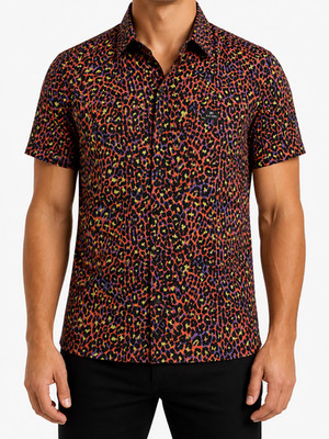 Primark Mens Multicoloured Leopard Polo Shirt Regular Fit Size M Used, 