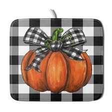 Fall Pumpkin Black White Buffalo Check Absorbent Dish Drying Mat 16x18 Inch