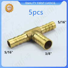 5 PCS Leakproof Brass 3-Way Reducing Hose Barb Tee for Gas Fuel 5/16"x3/8"x5/16"