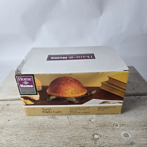 Vintage Tiffany Style Amber Turtle Table Lamp Night Light Glass Bronze Metal  9”