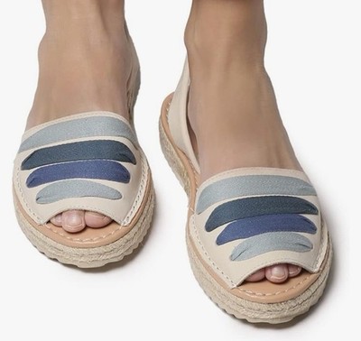 TONI PONS Mira Espadrille Flats EU 37 US 6.5 Leather/Ribbons Ankle Strap Sandals