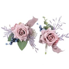 Pink Corsage and Boutonniere Set 2pcs Artificial Rose Wrist Corsage for Groom...