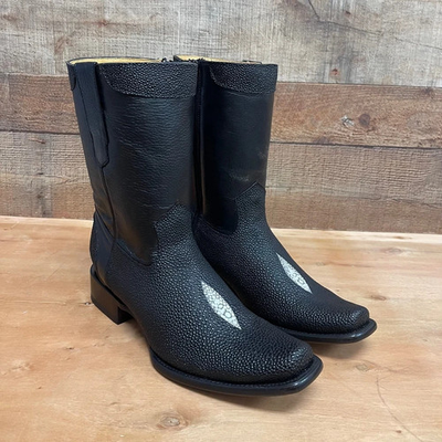 #ad #ad Genuine Leather Exotic Stingray Print Dubai Ankle Western Boot with Zipper Black $179.99