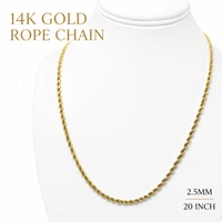 14K Solid Yellow Gold 2mm Diamond Cut Rope Chain, 20 Inch Classic Pendant Neckla