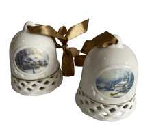 Vintage Thomas Kinkade Christmas Bell Tree Ceramic Ornaments Set Of Two