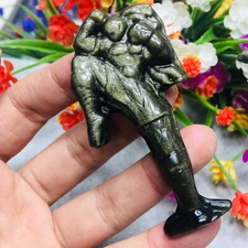 Natural Gold Obsidian Carved Quartz China Monk Crystal Skull Reiki Healing 1pc