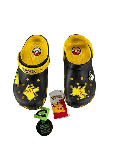 Crocs X Pokemon Pikachu Classic Clog Black Yellow Jibbitz Unisex M6 / W8 New - Picture 3 of 6