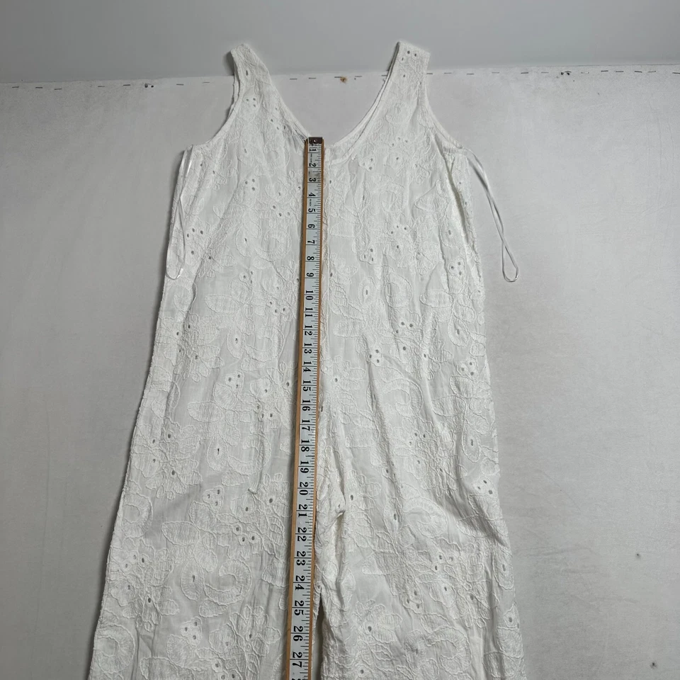 Zara Jumpsuit Womens XS White Embroidered Floral Wide Leg Sleeveless Cotton - image 3 of 4