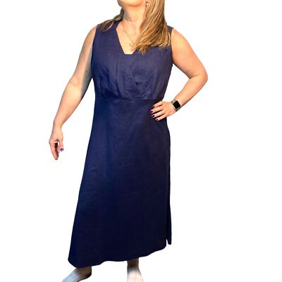 chinese dress ladies Navy Linen Maxi Dress with Button Back main image 0