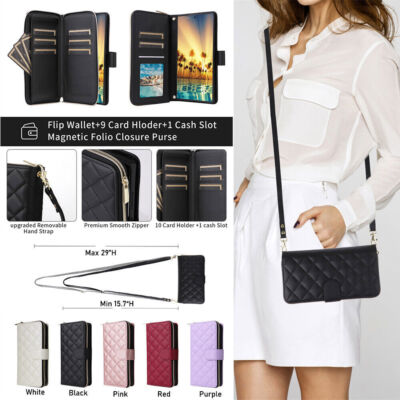 For Samsung Galaxy S24 Ultra S23 S22 PU Leather Card Wallet Crossbody Case Cover