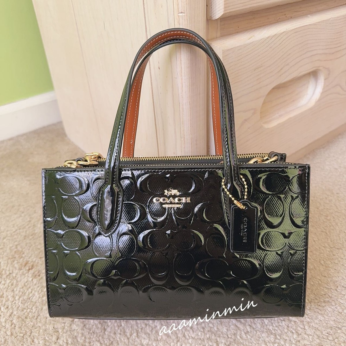 COACH◇ NINA Small トートバッグ 在庫確認ください CV400 COACH CV400 Nina Small Tote Bag Signature Patent Leather