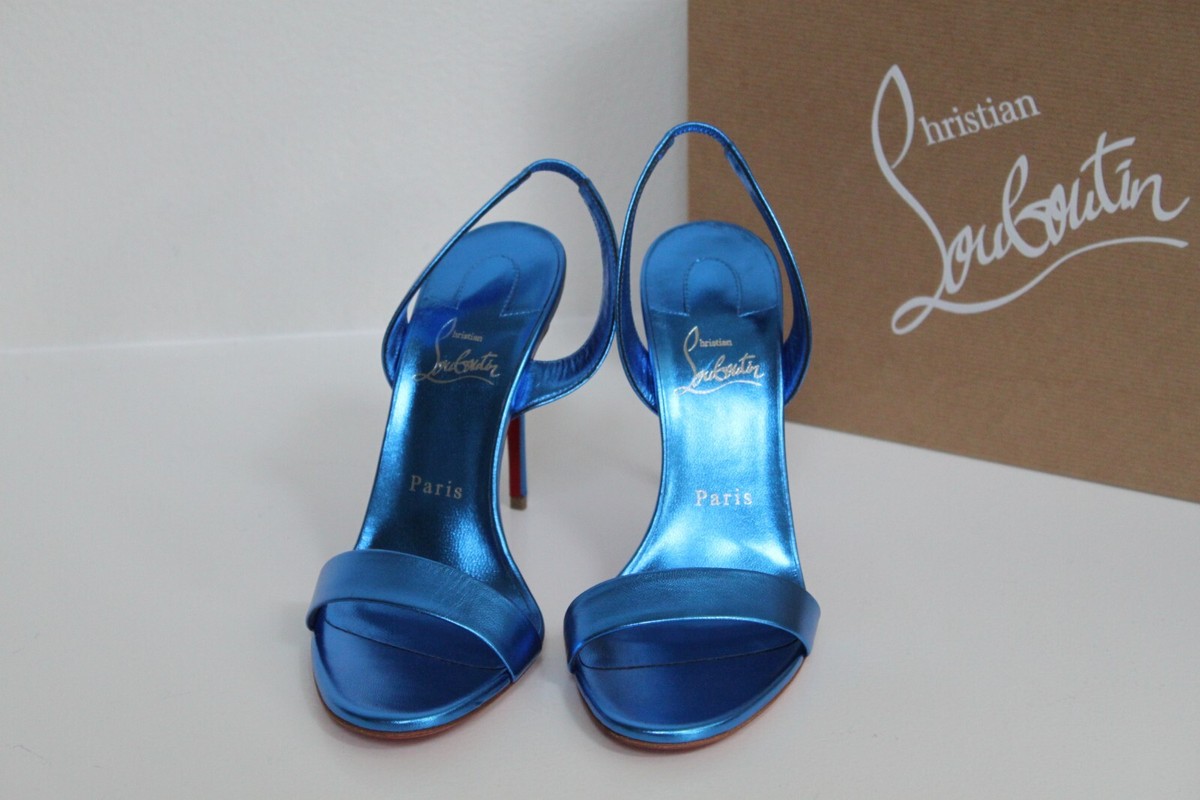 New sz 7 / 37 Christian Louboutin O Marylin 85 Blue Metallic