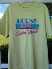 Round Two South Beach Miami Vice Men Pure Cotton Yellow CrewNeck T-Shirt M/L USA