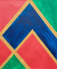 Larry Zox Signed Geometric Abstract Oil Painting on Canvas - American Art