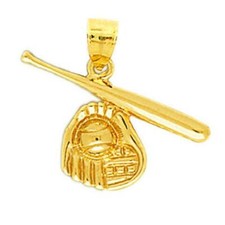 14k Yellow Gold BASEBALL GLOVE, BALL  BAT Pendant / Charm, Made in USA