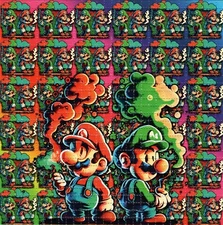 Mario Luigi Smoking Pot BLOTTER ART perforated tabs psychedelic art
