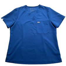 Figs Technical Collection V-Neck Scrub Shirt Mens XL Blue Short Sleeve Nurse Dr