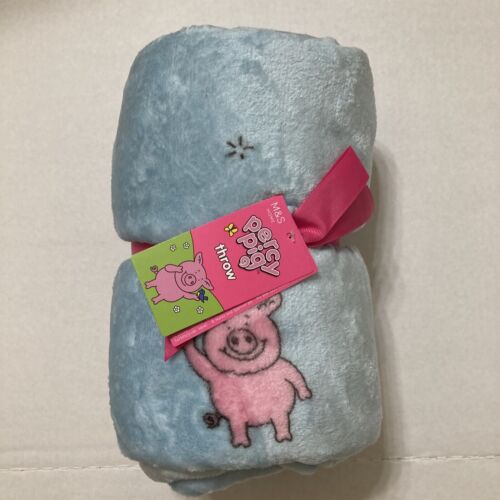 M&S Home Percy Pig Throw Blanket Blue Fleece Comforter Marks Spencer New