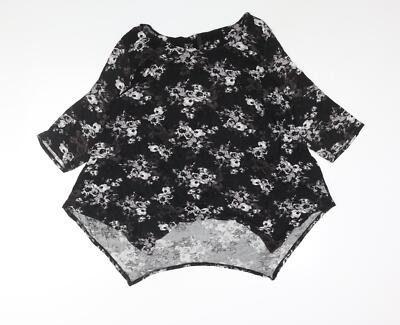 Arcadia Womens Black Floral Viscose Basic Blouse Size 20 Round Neck - Asymmetric