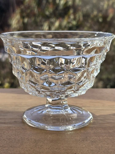Vintage American Fostoria Dessert Sherbet Ice Cream Clear Cubist Glass Short Ped