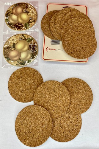 Vintage Holiday Coasters By Conimar Christmas Plastic Cork Lot Of 15 - Picture 5 of 9